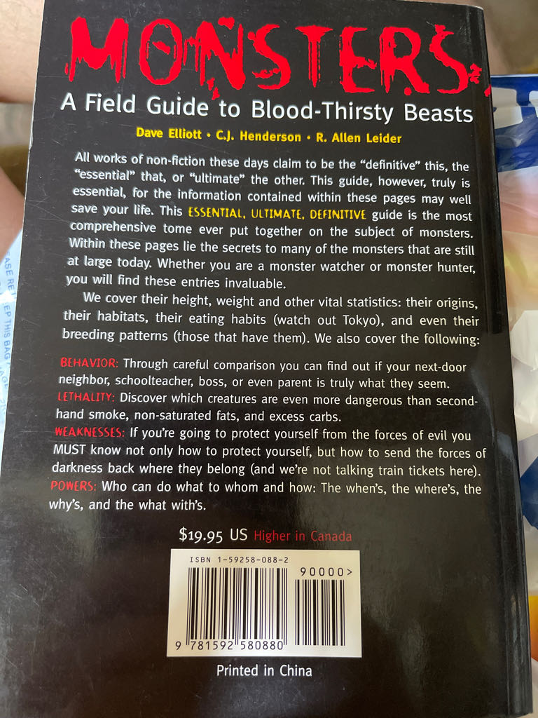 Monsters: A Field Guide To Blood-Thirsty Beasts - Dave Elliot (Hylas Pub - Paperback) book collectible [Barcode 9781592580880] - Main Image 2