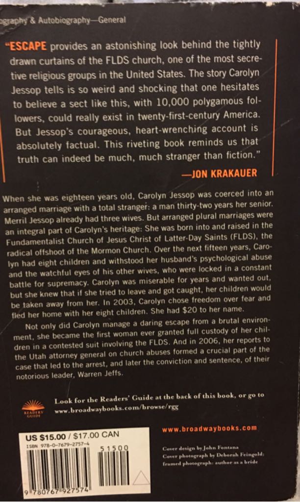 Escape - Carolyn Jessop (Knopf - Paperback) book collectible [Barcode 9780767927574] - Main Image 2