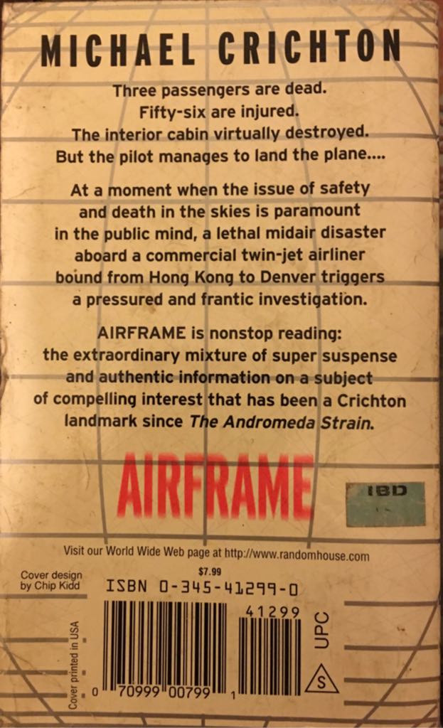 Airframe - Michael Crichton (Ballantine Books - Paperback) book collectible [Barcode 9780345412997] - Main Image 2