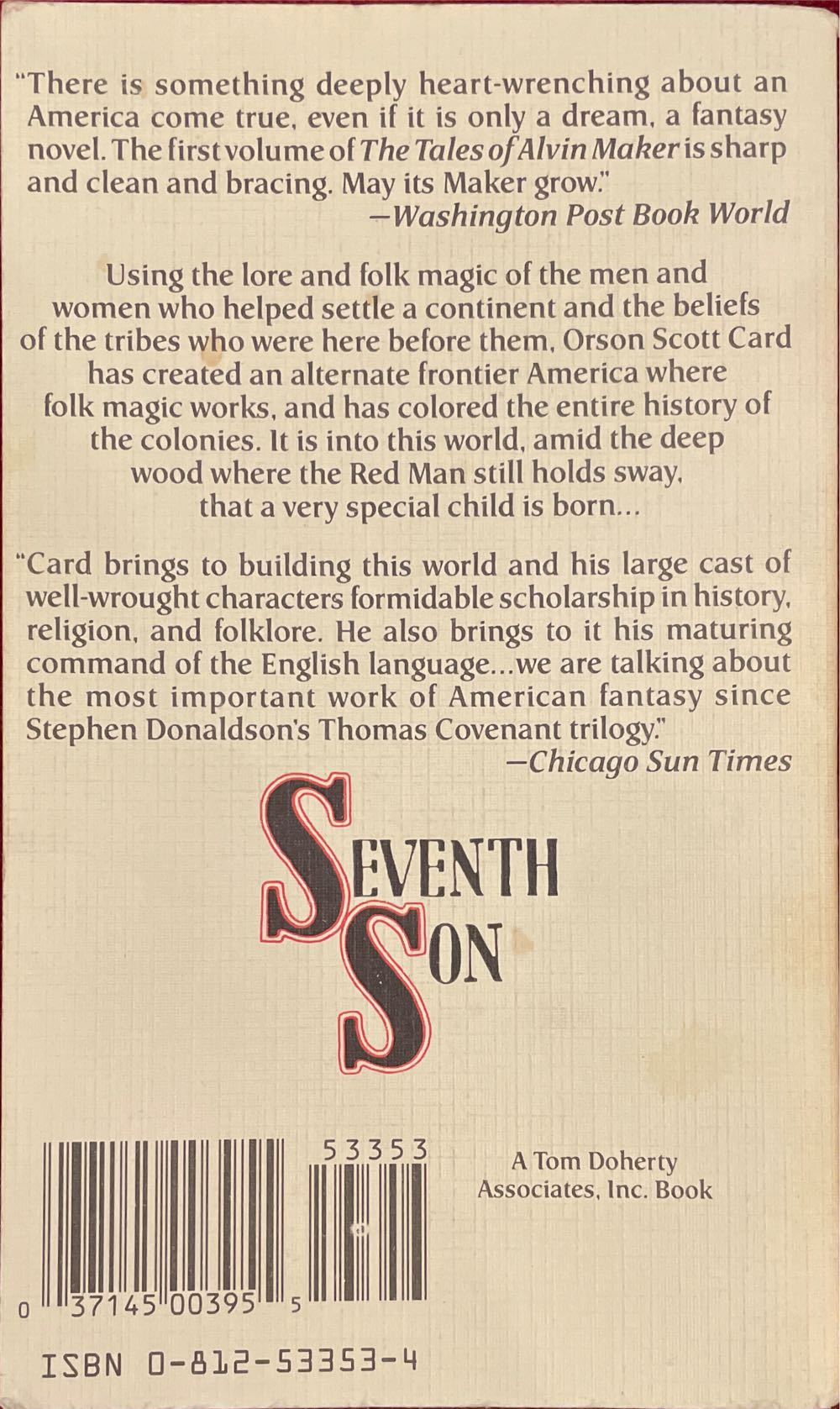 Seventh Son - Orson Scott Card (Tor - Paperback) book collectible [Barcode 9780812533538] - Main Image 2