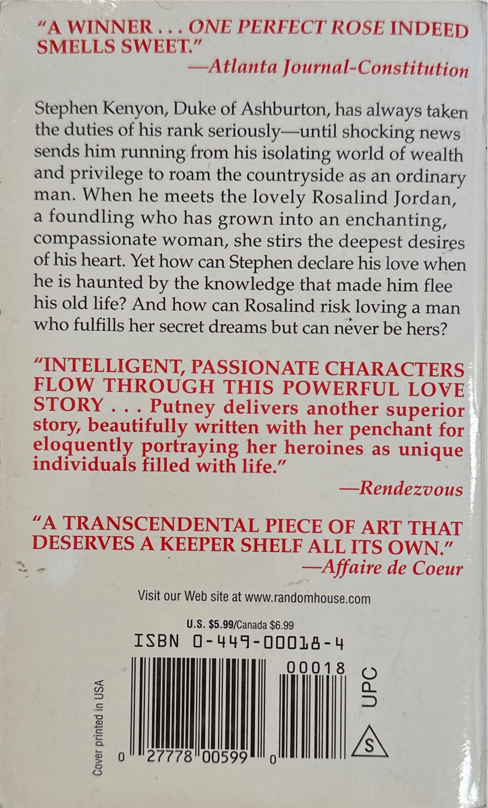 One Perfect Rose - Mary Jo Putney (Pandamax Press - Audiobook) book collectible [Barcode 9780449000182] - Main Image 2