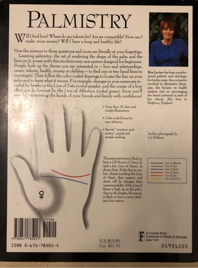 Palmistry: How To Chart The Lines Of Your Destiny - Roz Levine (Fireside Simon - Paperback) book collectible [Barcode 9780671785017] - Main Image 2