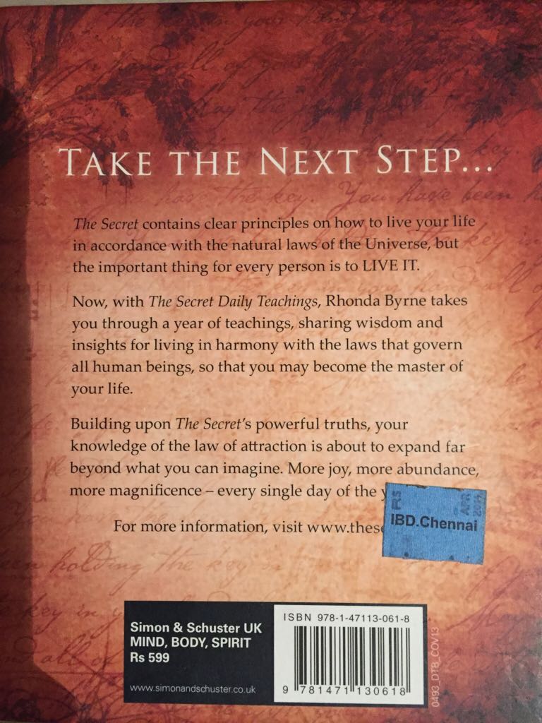 The Secret Daily Teachings - RHONDA BYRNE (A Simon & Schuster Company - Hardcover) book collectible [Barcode 9781471130618] - Main Image 2