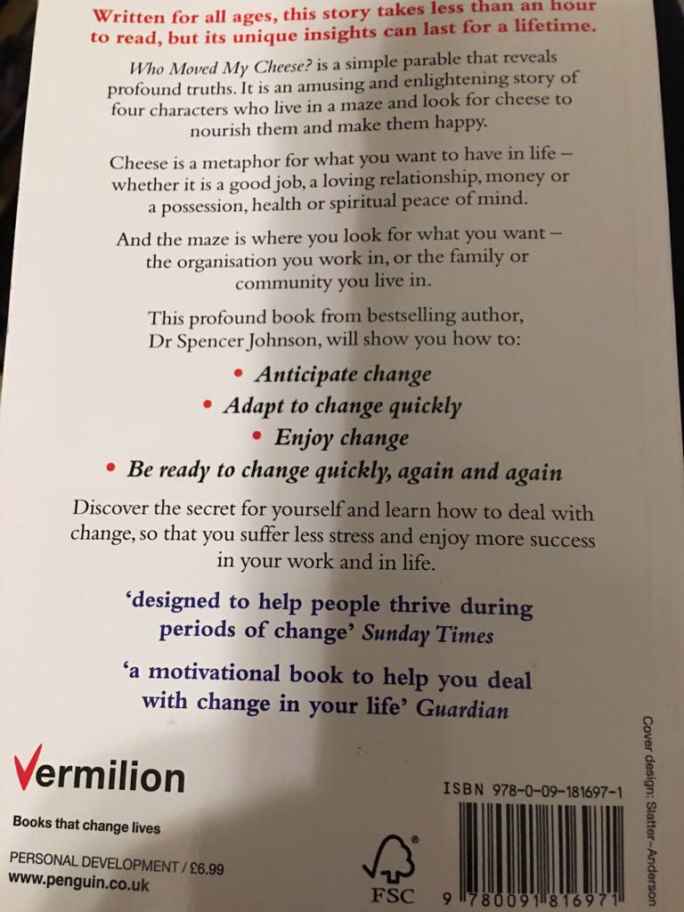 Self Help/Who Moved My Cheese? - Dr Spencer Johnson (Vermilion - Paperback) book collectible [Barcode 9780091816971] - Main Image 2