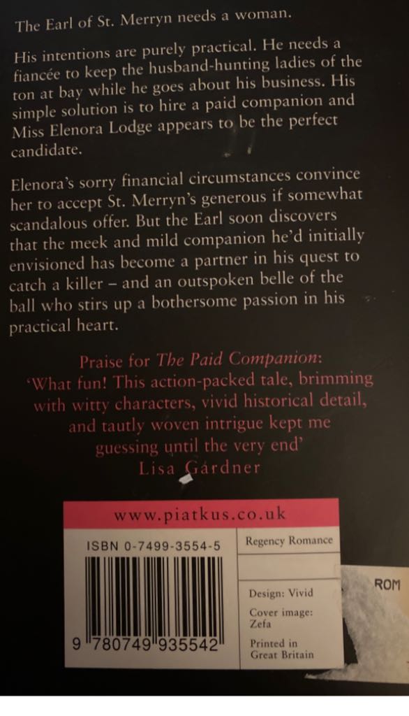 1. The Paid Companion - Amanda Quick (Piatkus) book collectible [Barcode 9780749935542] - Main Image 2