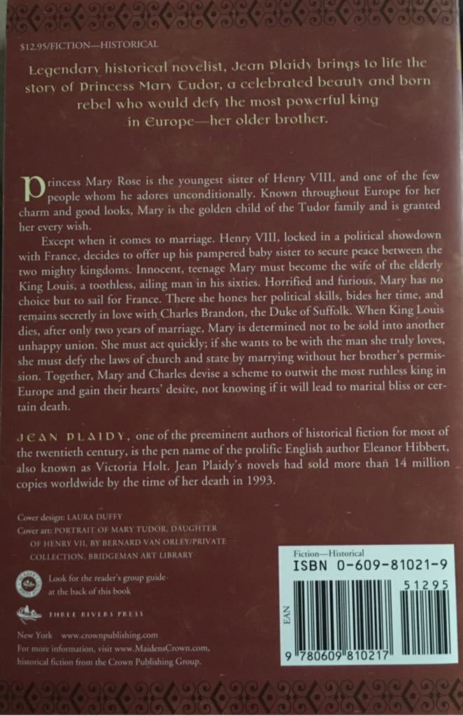 #1: Mary, Queen Of France - Jean Plaidy (Three Rivers Pr - Trade Paperback) book collectible [Barcode 9780609810217] - Main Image 2