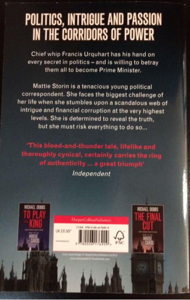 House of Cards - Michael Dobbs (Fontana / Collins - Paperback) book collectible [Barcode 9780006176909] - Main Image 2