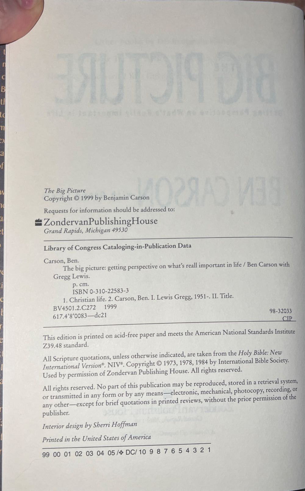 The Big Picture - Ben Carson (Zondervan - Hardcover) book collectible [Barcode 9780310225836] - Main Image 3