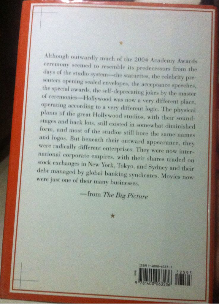 The Big Picture: The New Logic of Money and Power in Hollywood - Edward Jay Epstein (Random House Incorporated - Hardcover) book collectible [Barcode 9781400063536] - Main Image 2