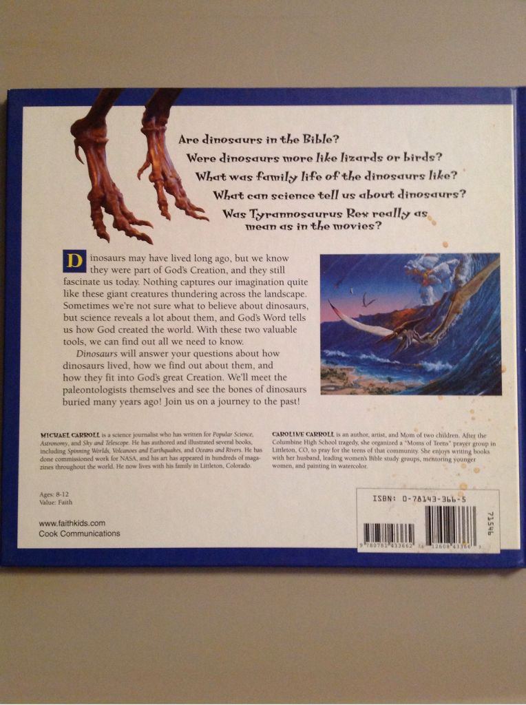 Dinosaurs - Michael Carroll (Victor Cook Communications Ministries - Hardcover) book collectible [Barcode 9780781433662] - Main Image 2