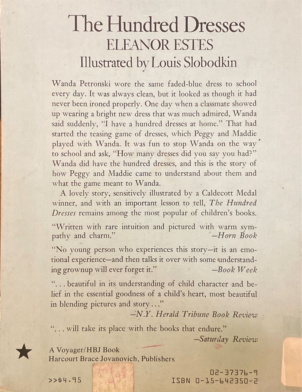 The Hundred Dresses - Eleanor Estes (Harcourt Brace Jovanovich - Paperback) book collectible [Barcode 9780156423502] - Main Image 2