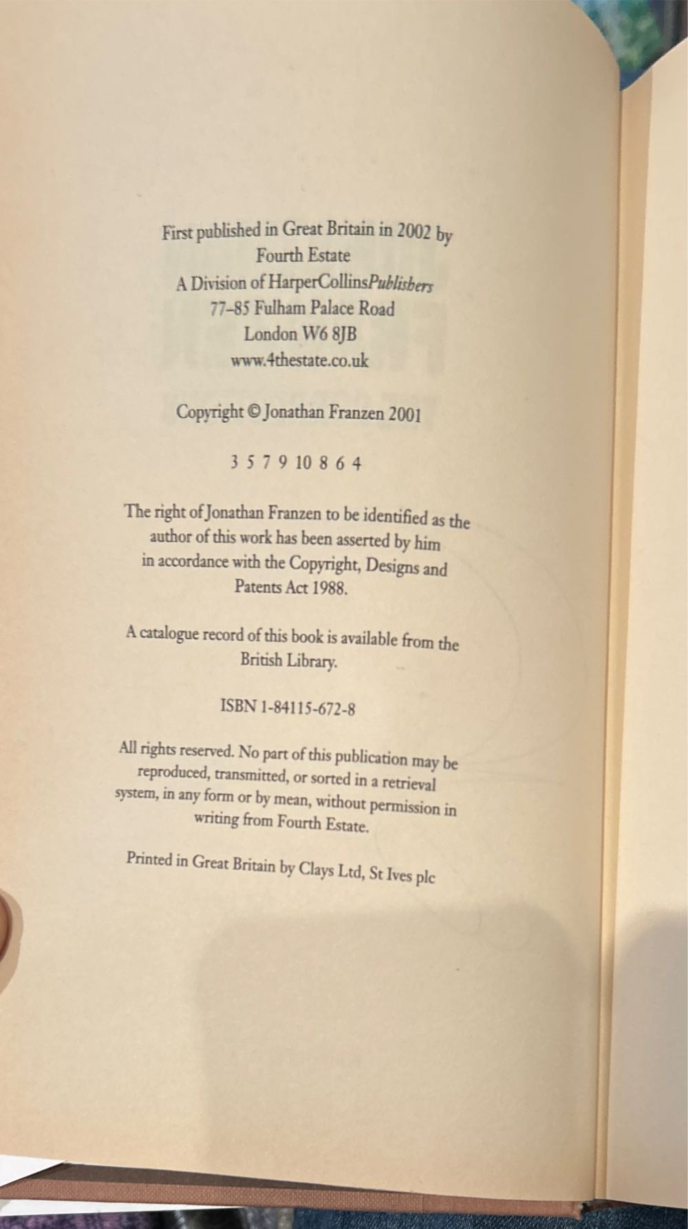 Corrections, The - Jonathan Franzen (Fourth Estate - Hardcover) book collectible [Barcode 9781841156729] - Main Image 3