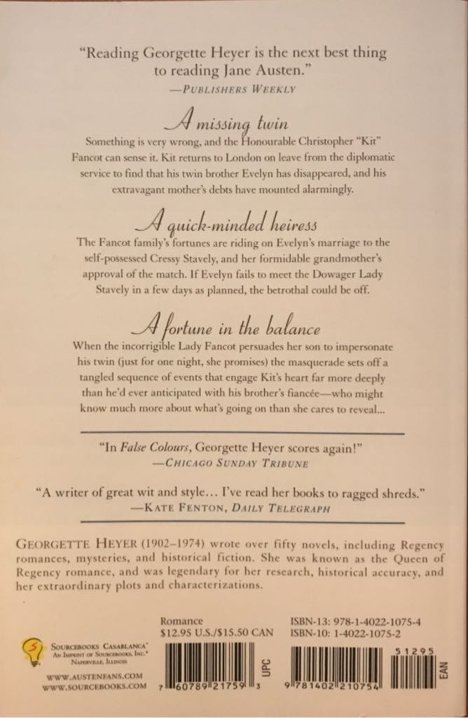 False Colours - Georgette Heyer (Sourcebooks Casablanca - Paperback) book collectible [Barcode 9781402210754] - Main Image 2