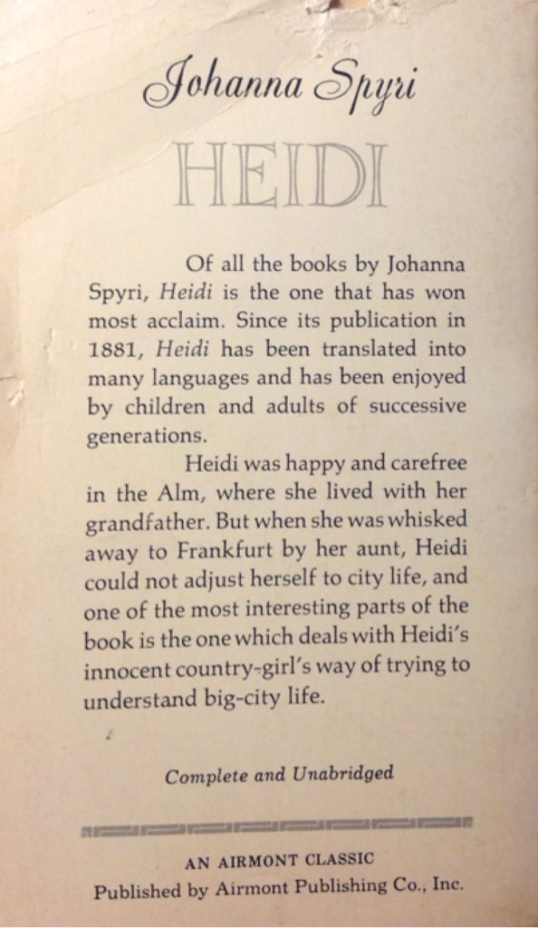 Heidi - Johanna Spyri (Airmont Books - Paperback) book collectible - Main Image 2