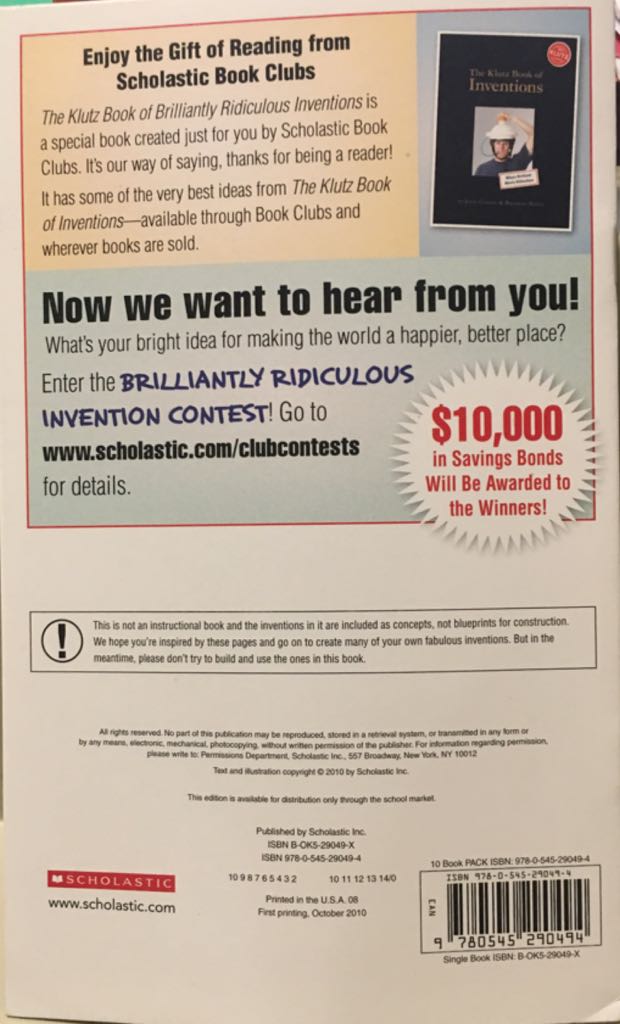 The Klutz Book Of Brilliantly Ridiculous Inventions  book collectible - Main Image 2