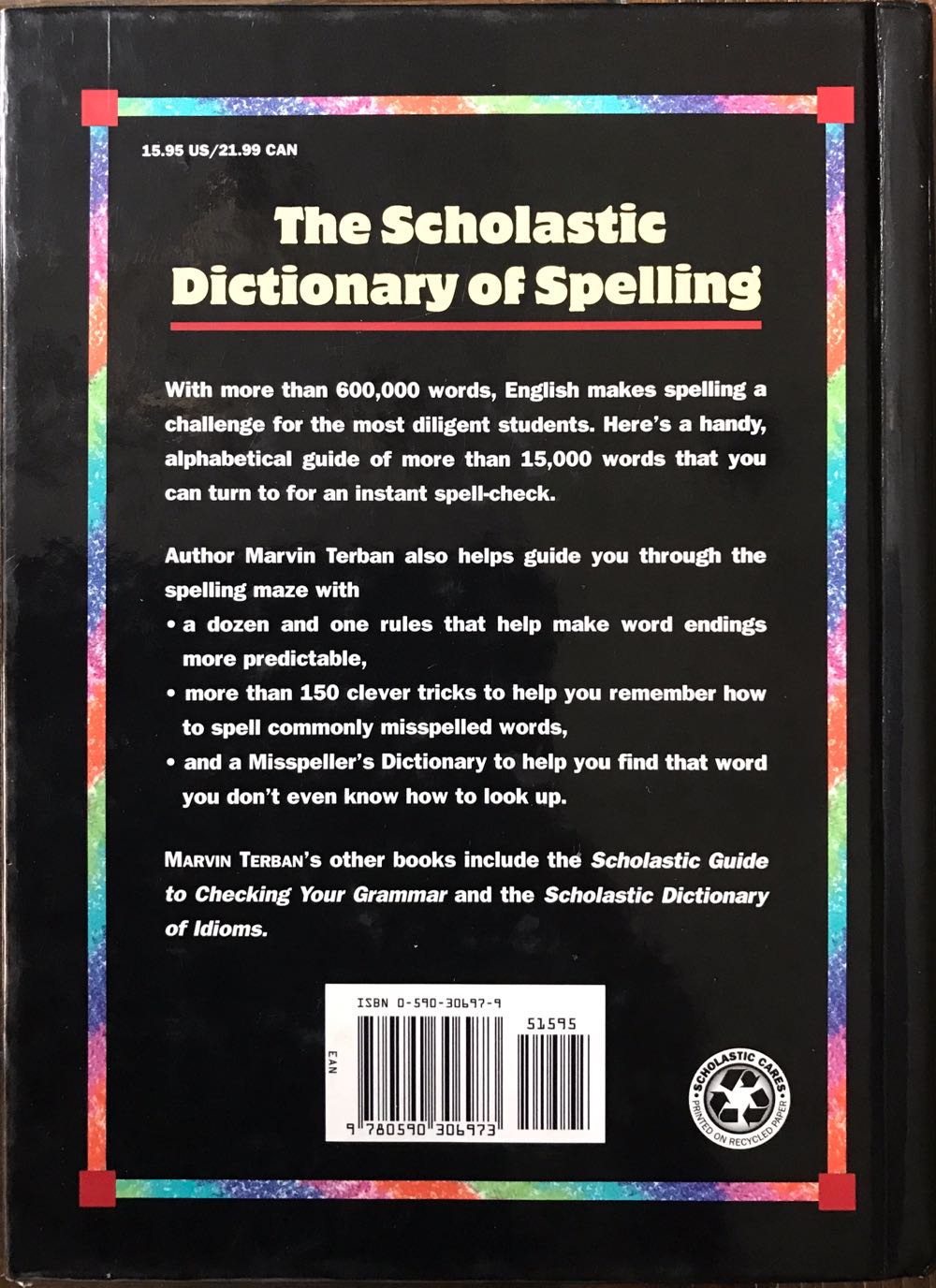 The Scholastic Dictionary Of Spelling - Marvin Terban (Scholastic, Inc. - Hardcover) book collectible [Barcode 9780590306973] - Main Image 2