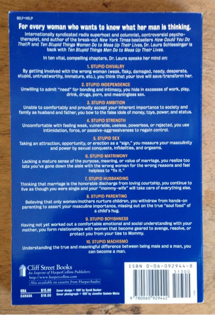 Ten Stupid Things Men Do To Mess Up Their Lives - Laura Schlessinger (HarperCollins (March 17, 2009) - eBook) book collectible [Barcode 9780060929442] - Main Image 2