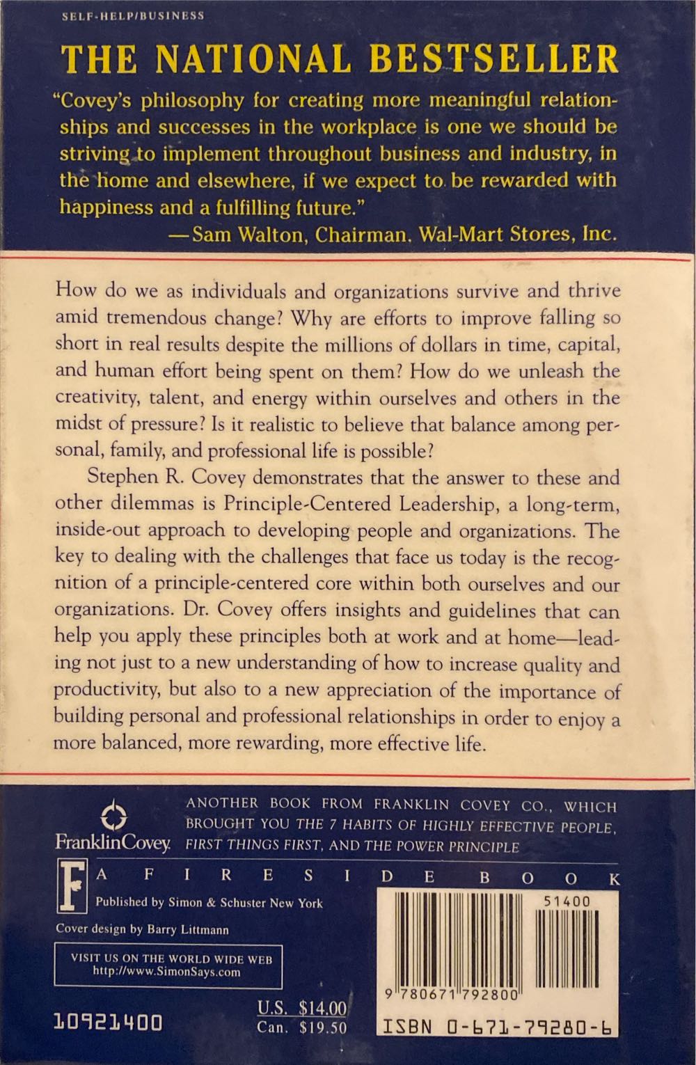 Principle Centered Leadership - Stephen R. Covey (A Fireside Book - Paperback) book collectible [Barcode 9780671792800] - Main Image 2
