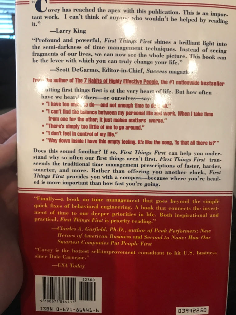 First Things First - Stephen R. Covey (Simon & Schuster - Hardcover) book collectible [Barcode 9780671864415] - Main Image 2