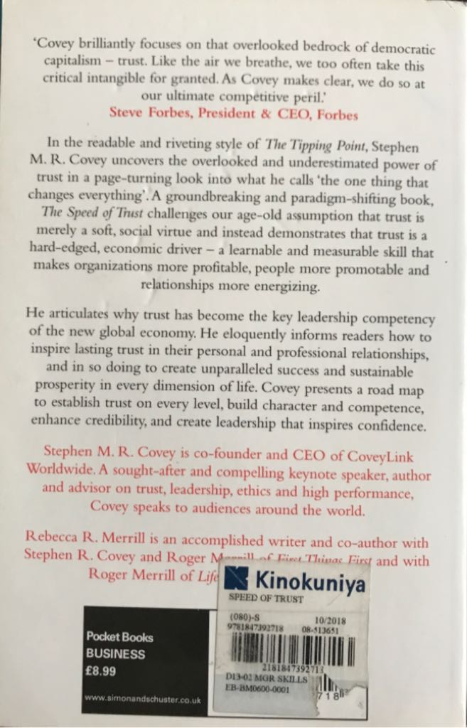 The Speed of Trust - Stephen M R Covey (Pocket Books - Paperback) book collectible [Barcode 9781847392718] - Main Image 2