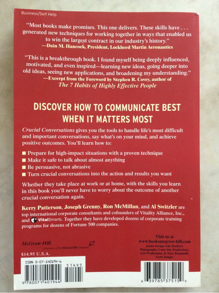 Crucial Conversations - Joseph Grenny (McGraw-Hill - Paperback) book collectible [Barcode 9780071401944] - Main Image 2
