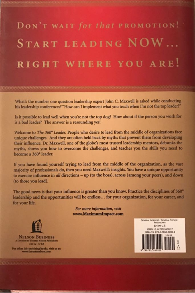 The 360 Degree Leader - John C. Maxwell (Nelson Business - Hardcover) book collectible [Barcode 9780785260929] - Main Image 2