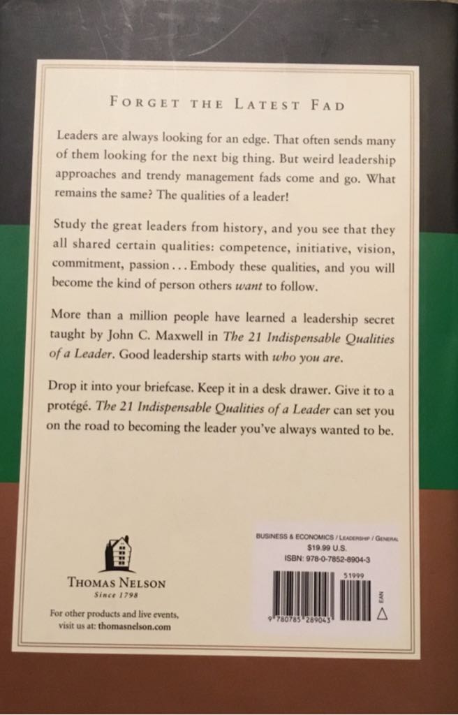 The 21 Indispensable Qualities Of A Leader - John C Maxwell (Nelson Business - Hardcover) book collectible [Barcode 9780785289043] - Main Image 2