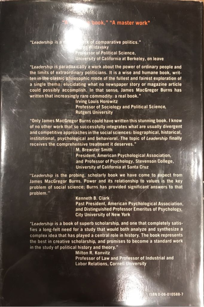 Leadership - James MacGregor Burns (Harper & Row, Publishers - Hardcover) book collectible [Barcode 9780060105884] - Main Image 2