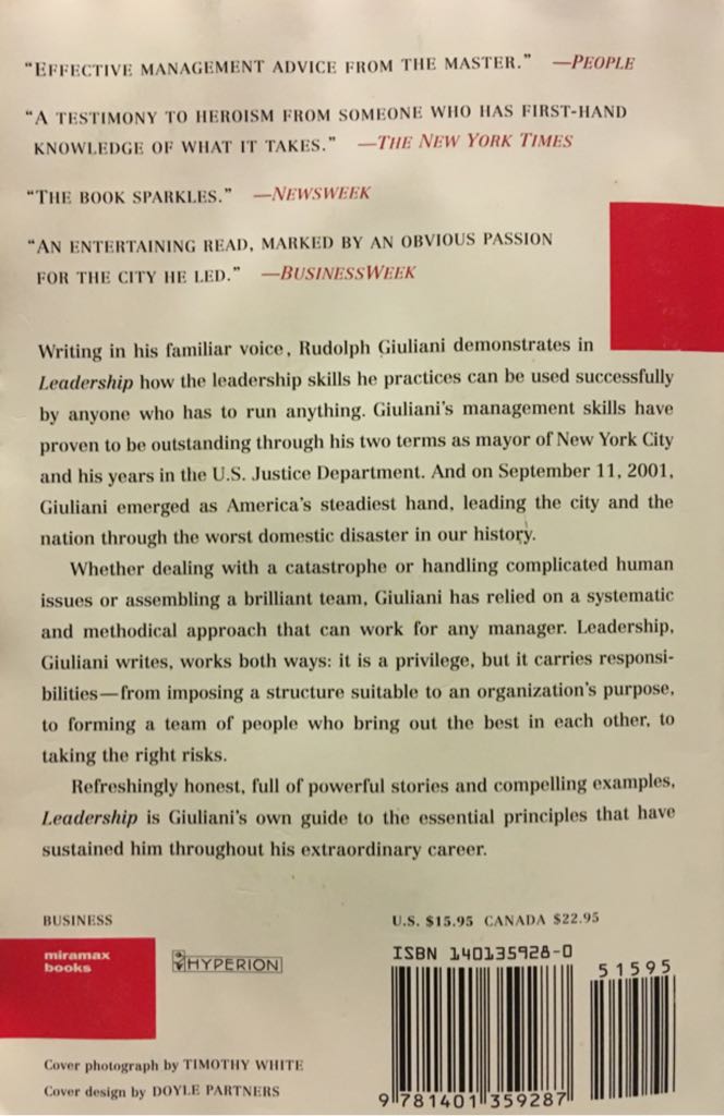 Leadership - Rudolph Giuliani (Miramax - Paperback) book collectible [Barcode 9781401359287] - Main Image 2