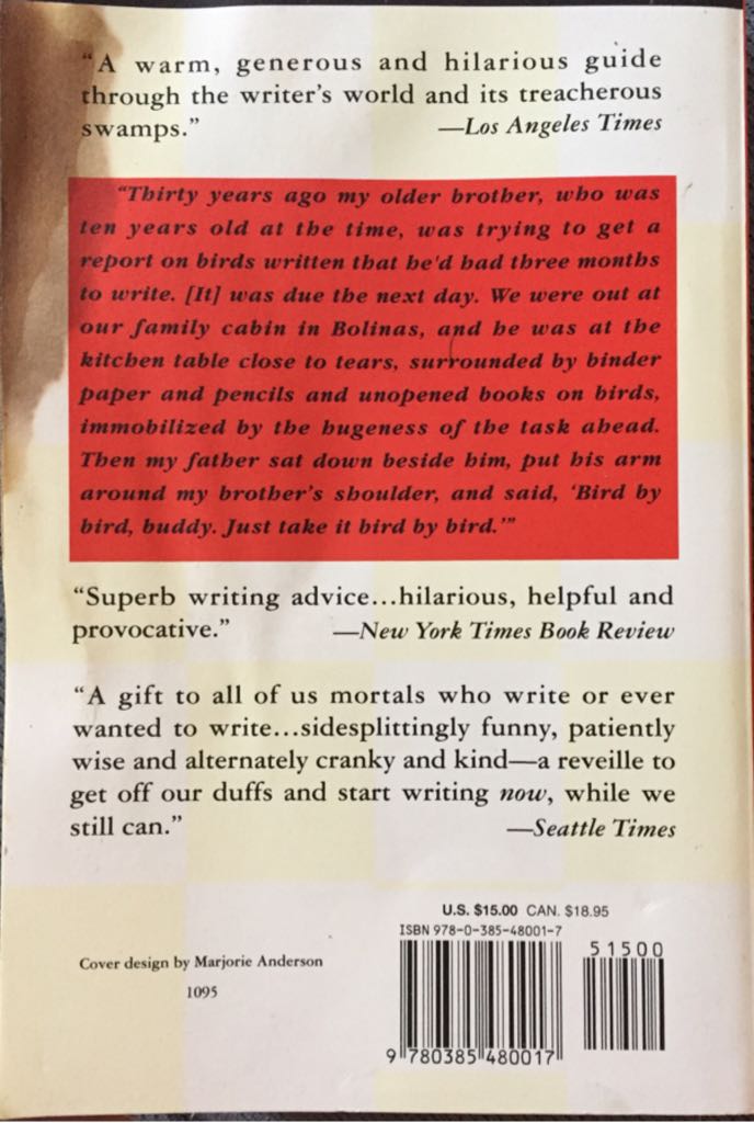 Bird by Bird - Anne Lamott (Anchor - Paperback) book collectible [Barcode 9780385480017] - Main Image 2