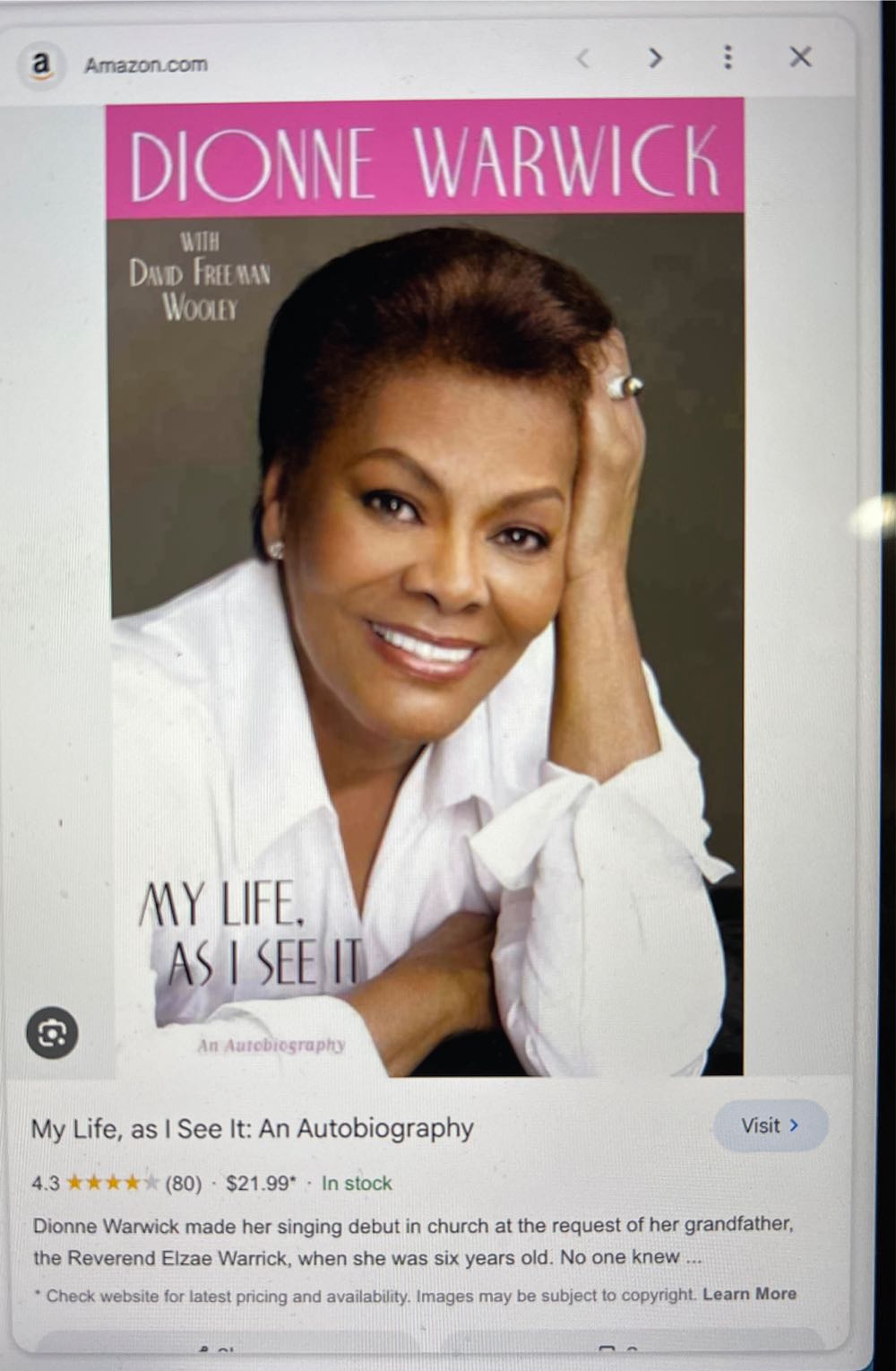 My Life, As I See It - Dionne Warwick (Simon and Schuster - Hardcover) book collectible [Barcode 9781439171349] - Main Image 4