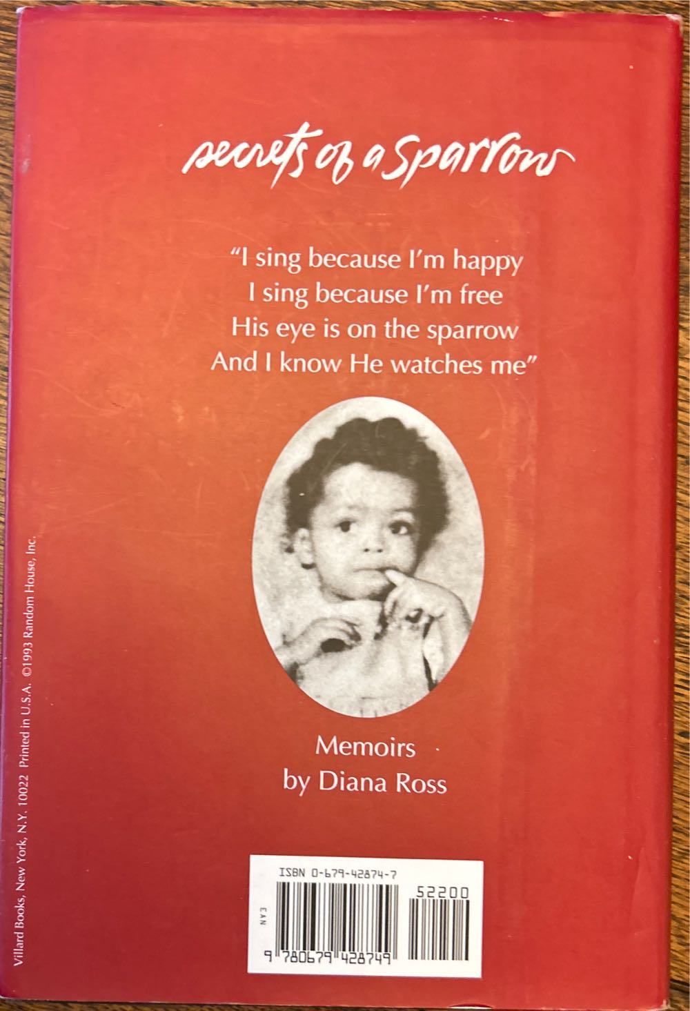 Secrets Of A Sparrow - Diana Ross (Villard Books - Hardcover) book collectible [Barcode 9780679428749] - Main Image 2