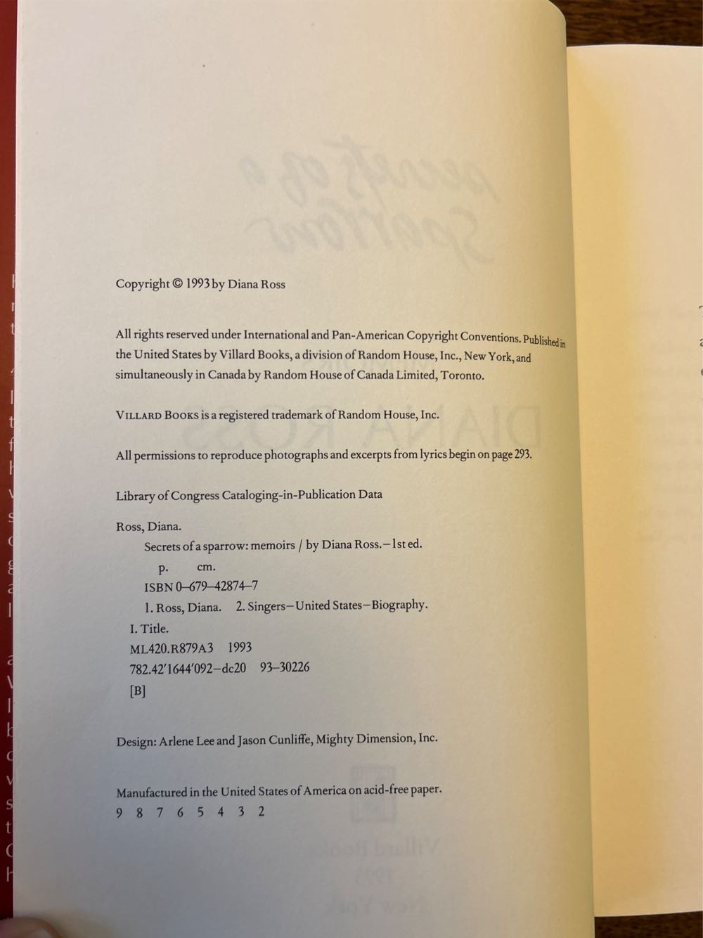 Secrets Of A Sparrow - Diana Ross (Villard Books - Hardcover) book collectible [Barcode 9780679428749] - Main Image 3