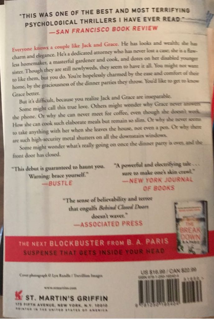 Paris, B.A. - Behind Closed Doors - B. A. Paris (- Trade Paperback) book collectible [Barcode 9781250165404] - Main Image 2