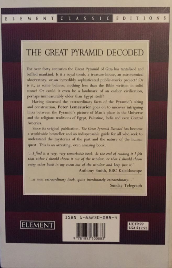 Great Pyramid Decoded, The - Peter Lemesurier (Element Books - Paperback) book collectible [Barcode 9781852300883] - Main Image 2