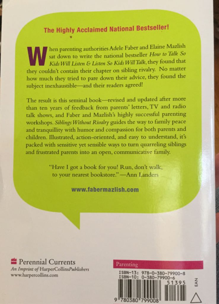 Siblings Without Rivalry - Adele Faber (Perennial Currents - Paperback) book collectible [Barcode 9780380799008] - Main Image 2