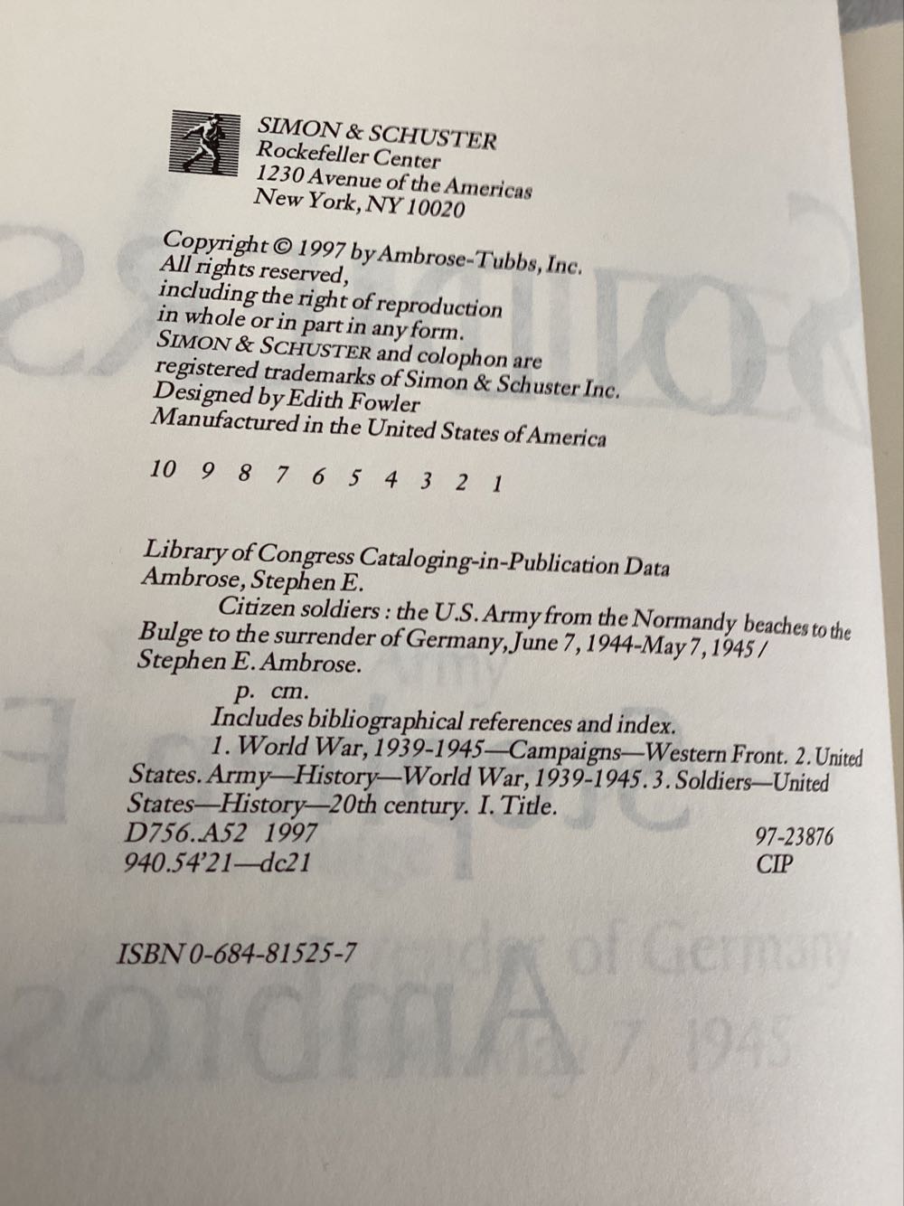 Citizen Soldiers: the U.S. Army from the Normandy Beaches to the Bulge to the Surrender of Germany, June 7, 1944-May 7, 1945 - Stephen E. Ambrose (Simon and Schuster - Hardcover) book collectible [Barcode 9780684815251] - Main Image 4