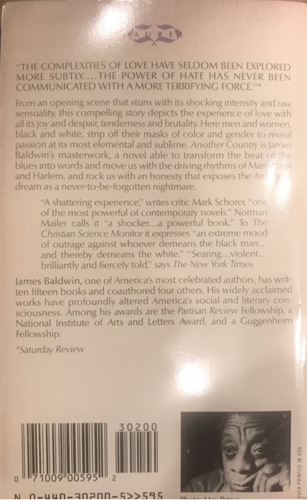 Another Country - James Baldwin (Bantam Doubleday Dell Publishing Group, Inc. - Paperback) book collectible [Barcode 9780440302001] - Main Image 2