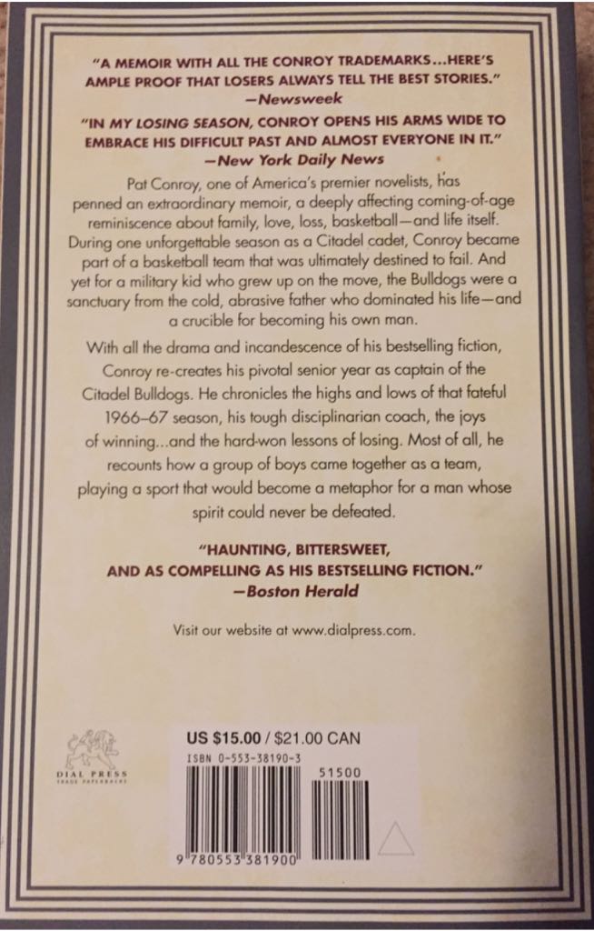 My Losing Season - Pat Conroy (The Dial Press - Trade Paperback) book collectible [Barcode 9780553381900] - Main Image 2