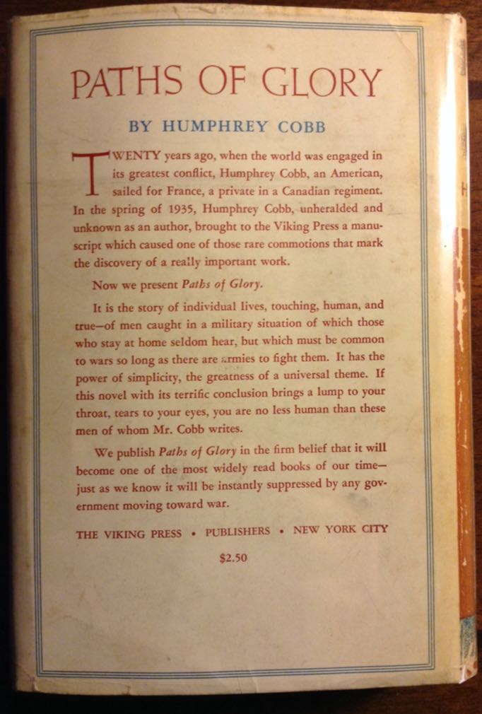 Paths Of Glory - Cobb, Humphrey (The Viking Press - Hardcover) book collectible - Main Image 2