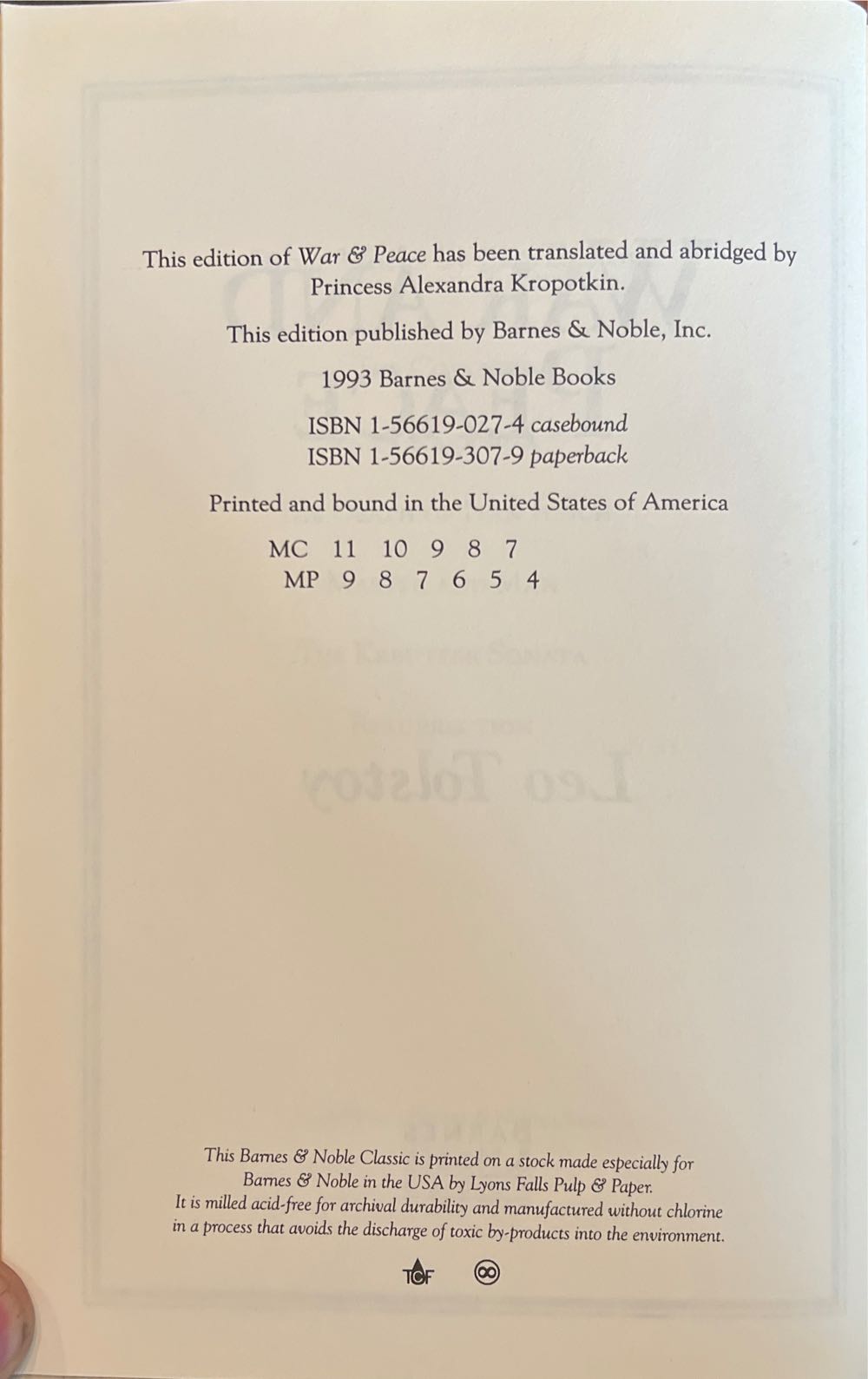 War and Peace - Leo Tolstoy (Barnes & Noble Classics - Hardcover) book collectible [Barcode 9781566190275] - Main Image 3
