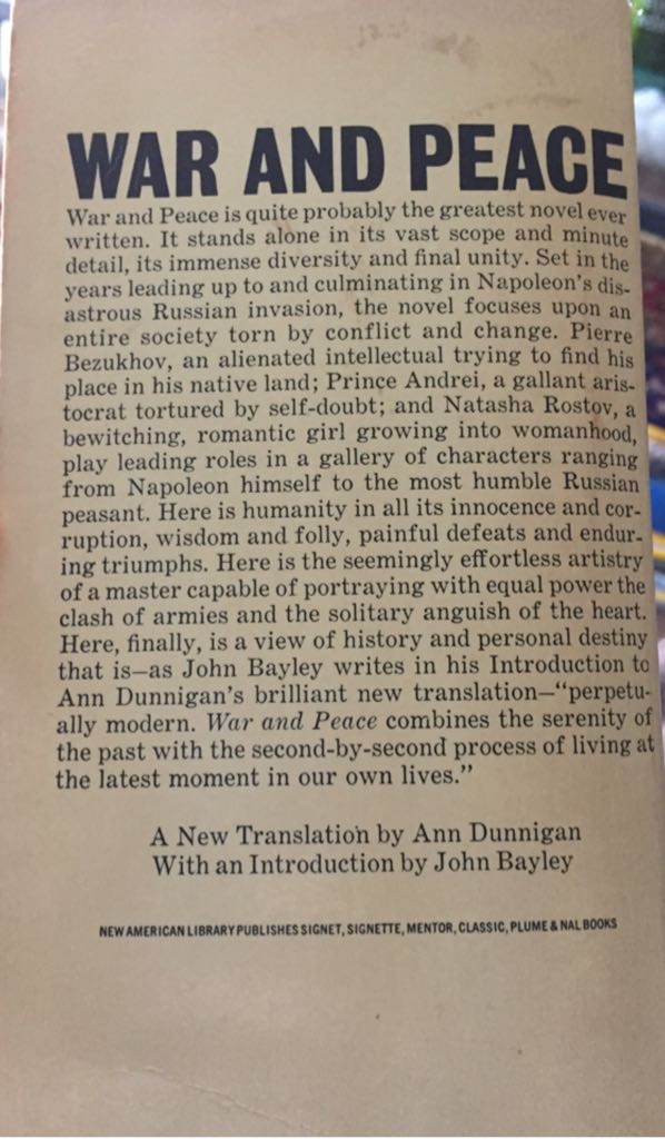 War And Peace - Leo Tolstoy (The New American Library, Inc. - Paperback) book collectible - Main Image 2