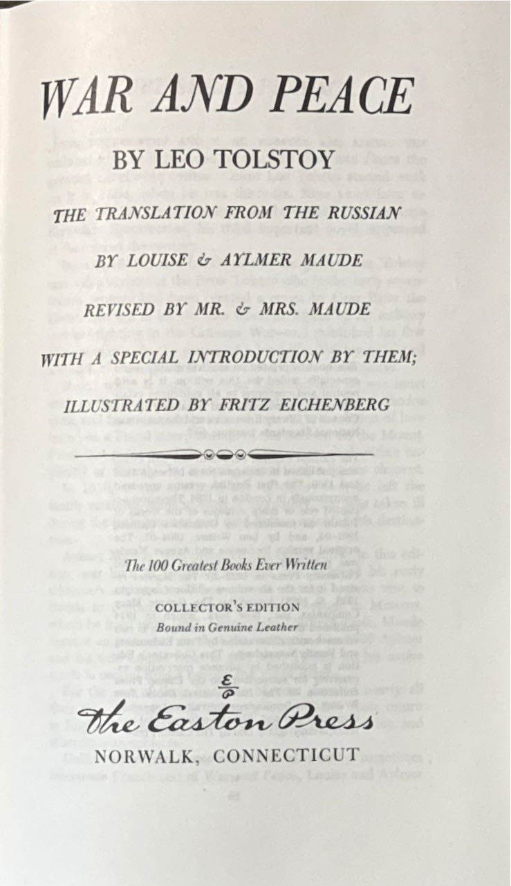 War And Peace - Leo Tolstoy (The Easton Press - Calf-Binding) book collectible - Main Image 2