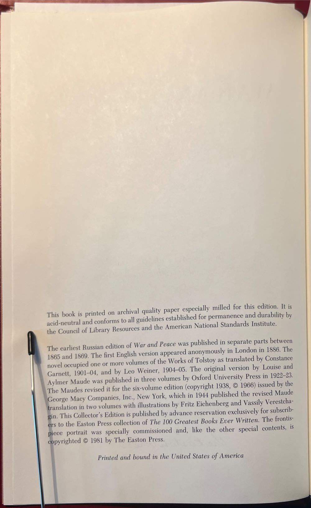 War And Peace - Leo Tolstoy (The Easton Press - Calf-Binding) book collectible - Main Image 3