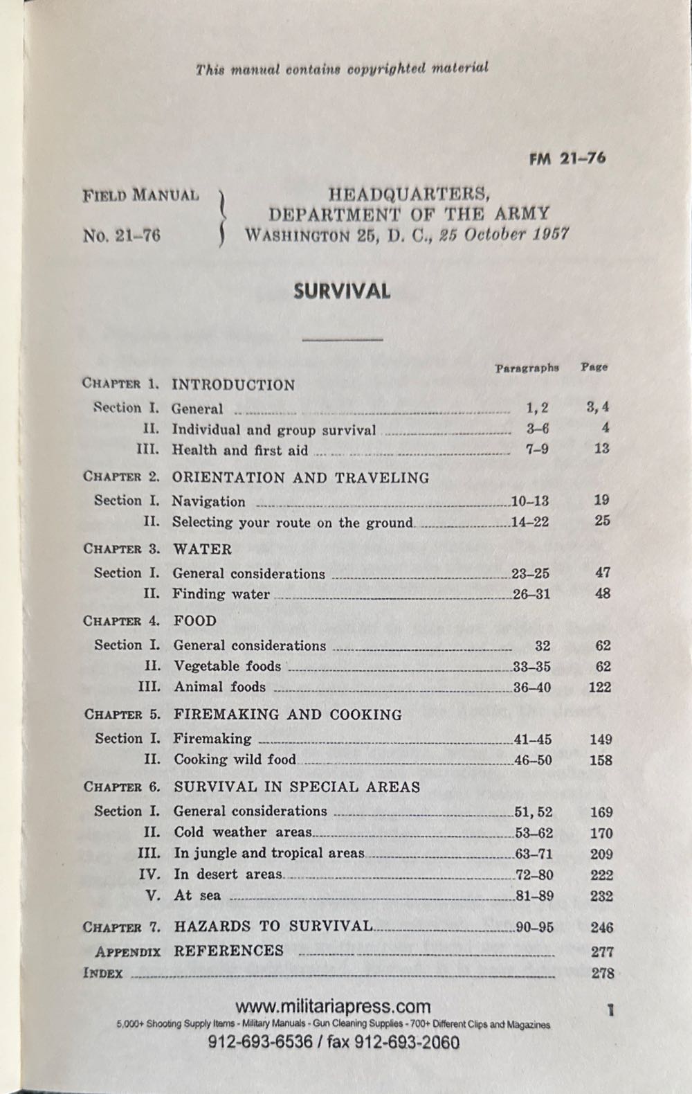 Survival - Department Of The Army (Us Government Printing Office - Paperback) book collectible - Main Image 2