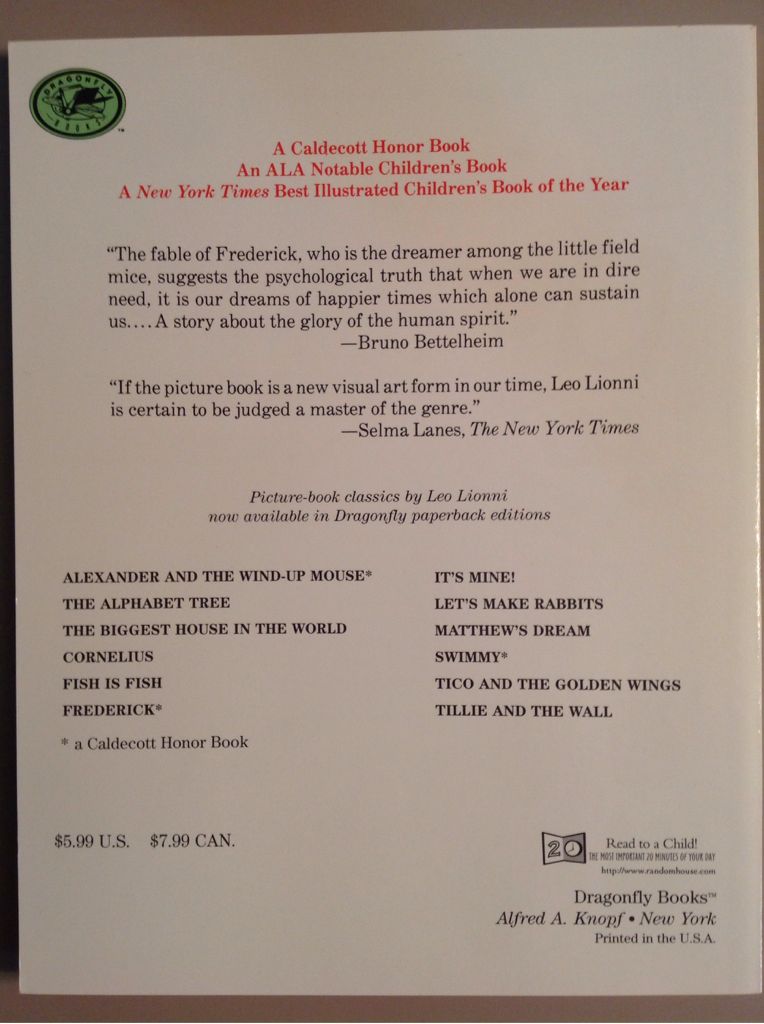 Frederick - Leo Lionni (New York : Dragonfly Books - Paperback) book collectible [Barcode 9780590979399] - Main Image 2