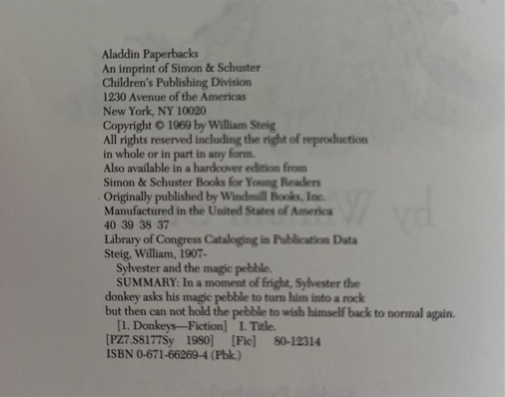 Sylvester And The Magic Pebble - William Steig (Aladdin - Paperback) book collectible [Barcode 9780671662691] - Main Image 3