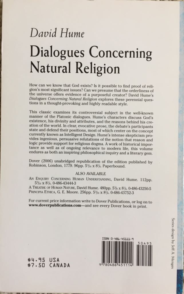 Dialogues Concerning Natural Religion - David Hume (Dover Philosophical Classics - Trade Paperback) book collectible [Barcode 9780872204027] - Main Image 2