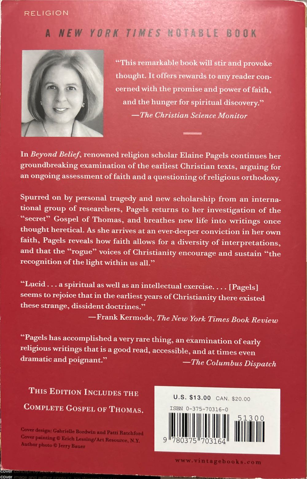 Beyond Belief:  The Secret Gospel Of Thomas - Elaine Pagels (Vintage Books - Paperback) book collectible [Barcode 9780375703164] - Main Image 2