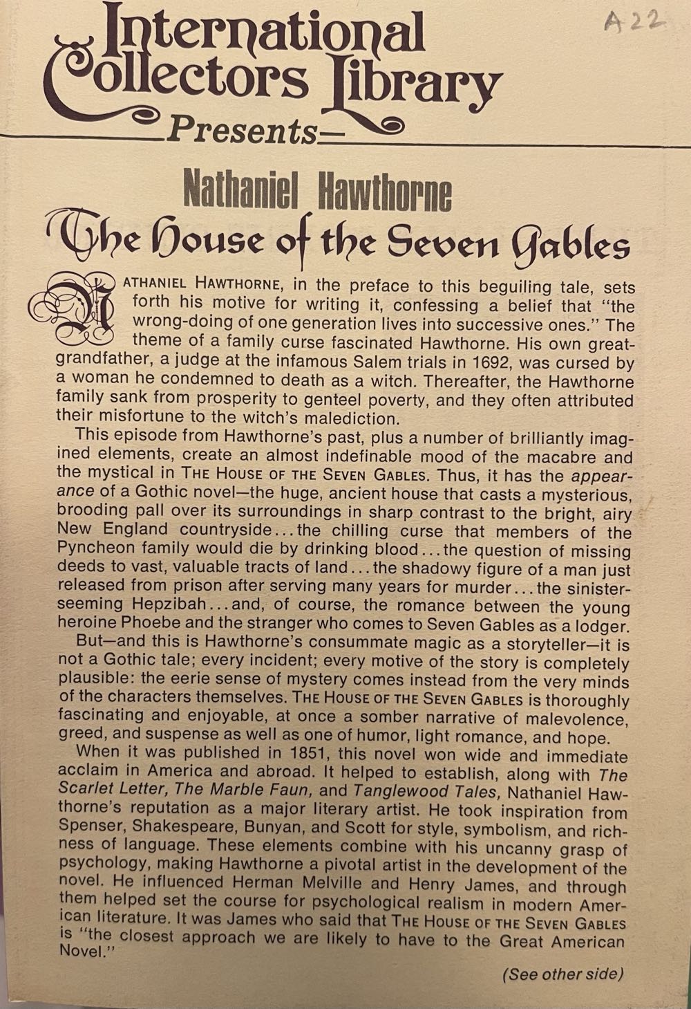 The House Of The Seven Gables - Nathaniel Hawthorne (International Collectors Library - Hardcover) book collectible [Barcode 0760719985] - Main Image 4